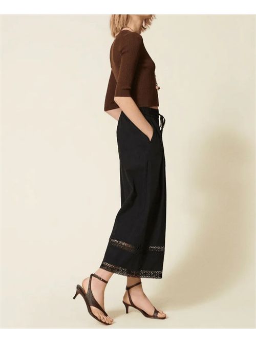 Pantaloni ampi in popeline con ricamo TWINSET | TT2252/00006